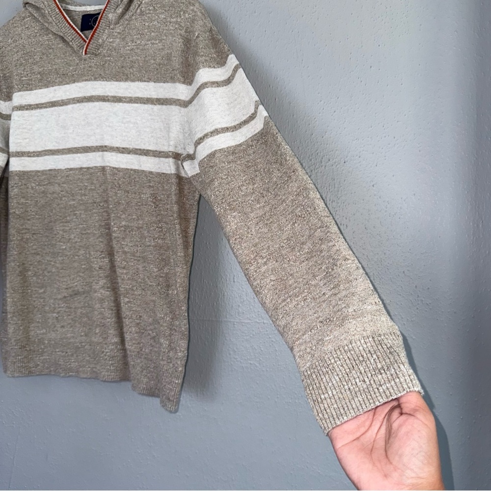 Even Tide Men's Size XL Beige and White Striped Sweater with hoodie - Picture 4 of 9